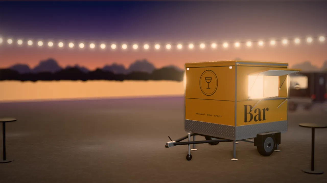 Visualisation of the Bar 220 with an example wrap, in the kind of place it works