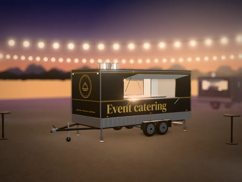 Visualisation of a mobile kitchens unit with an example wrap