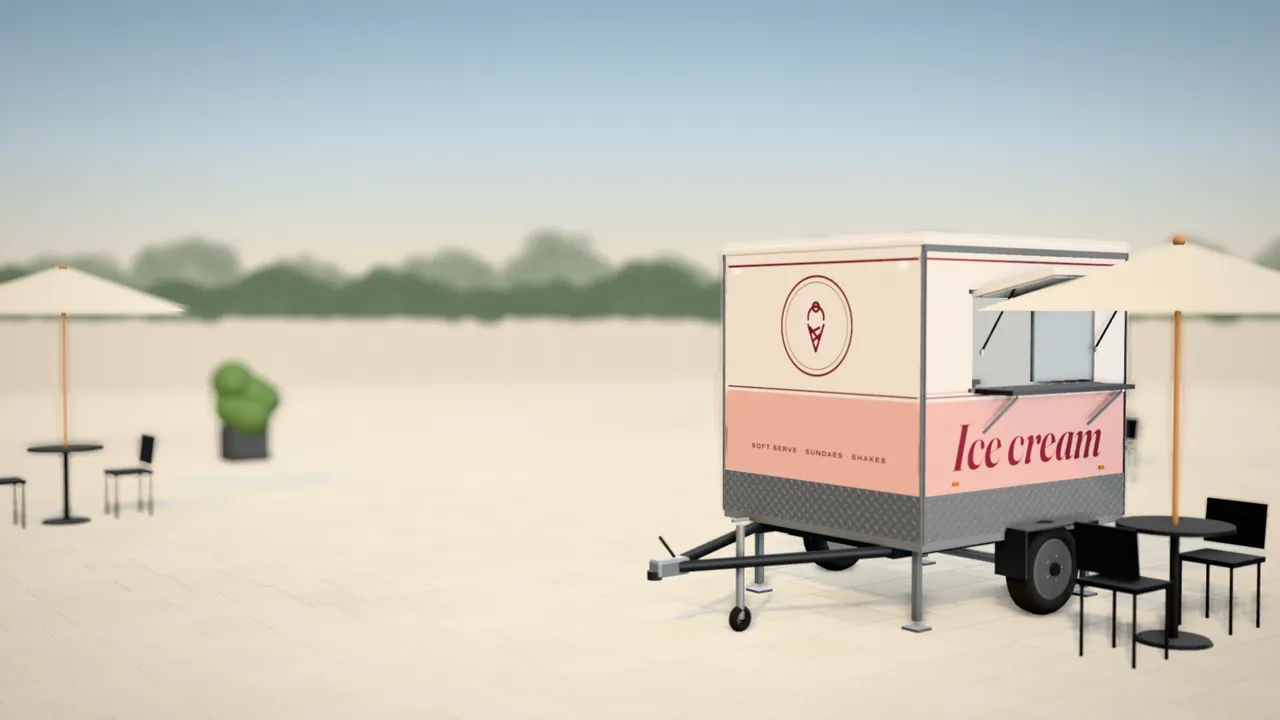 Visualisation of the Dessert 220 with an example wrap, in the kind of place it works