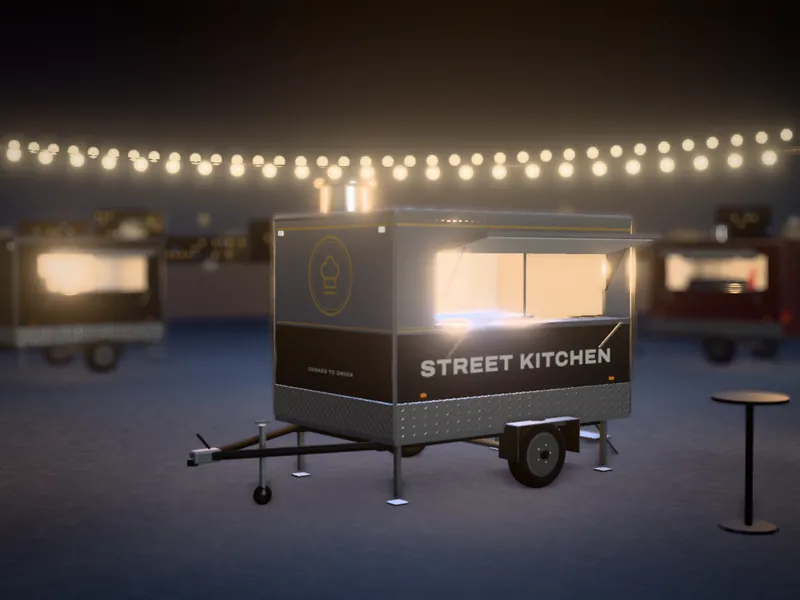 Visualisation of the Kitchen 300 with an example wrap, 300 cm body