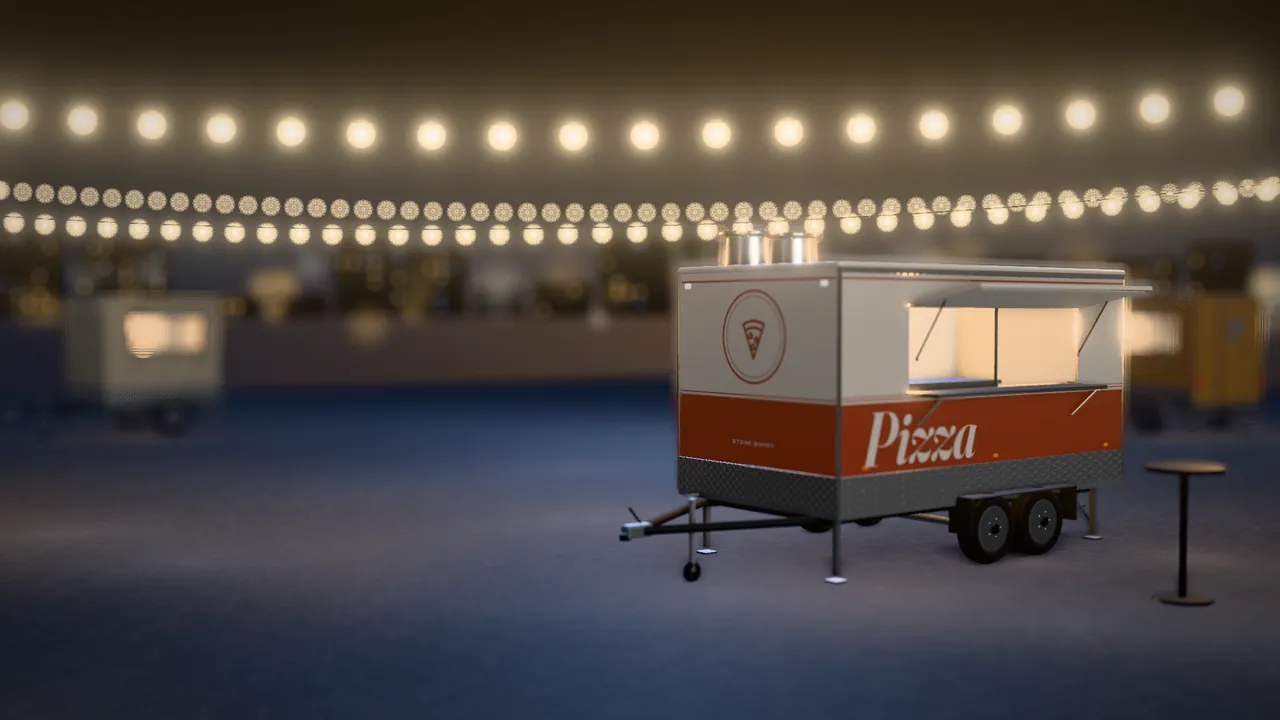Visualisation of the Pizza 400 with an example wrap, in the kind of place it works