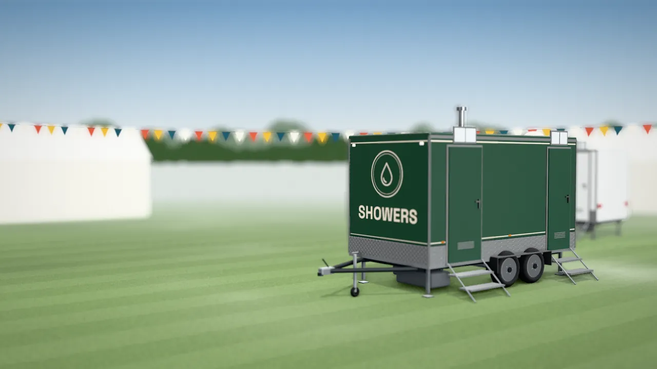 Visualisation of the Shower 400 with an example wrap, in the kind of place it works