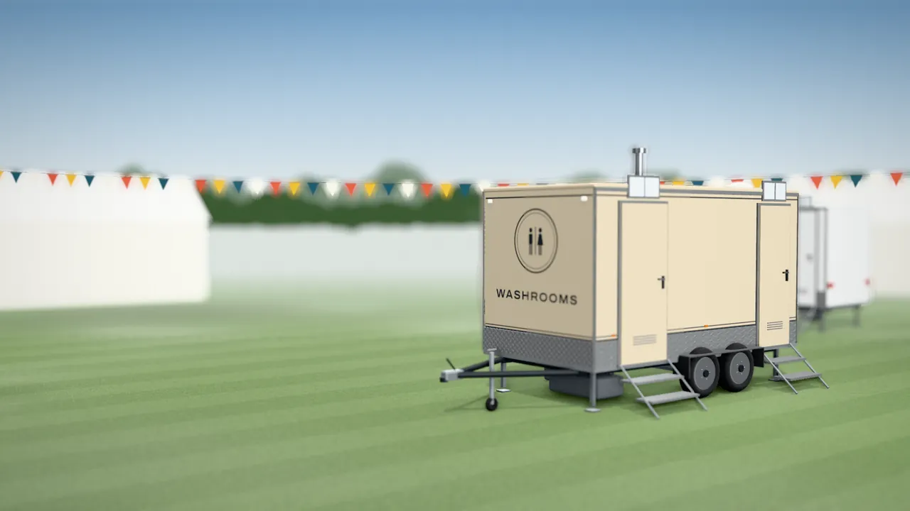 Visualisation of the Washroom 400 with an example wrap, in the kind of place it works