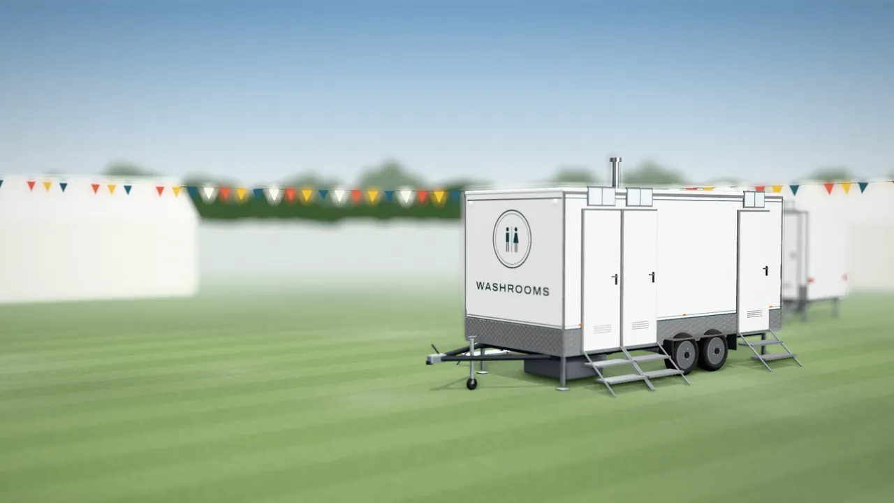 Visualisation of the Washroom 500 with an example wrap, in the kind of place it works